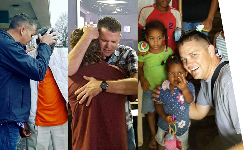 Scenes of prayer and community connection from Jon George Ministries
